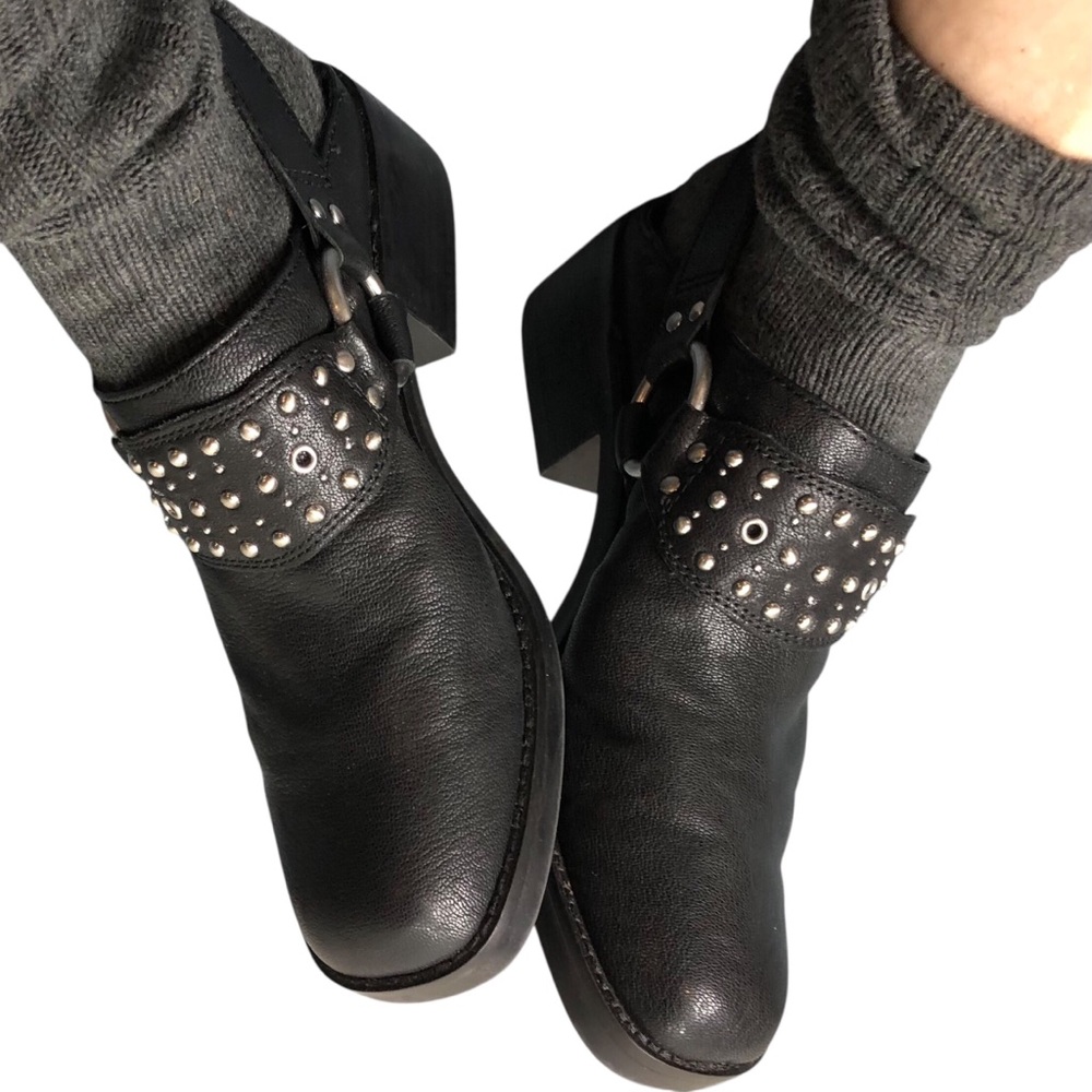 Lucky Brand Kalv Leather Clog Shoe Size 8.5 Women Black Studded Harness Biker
